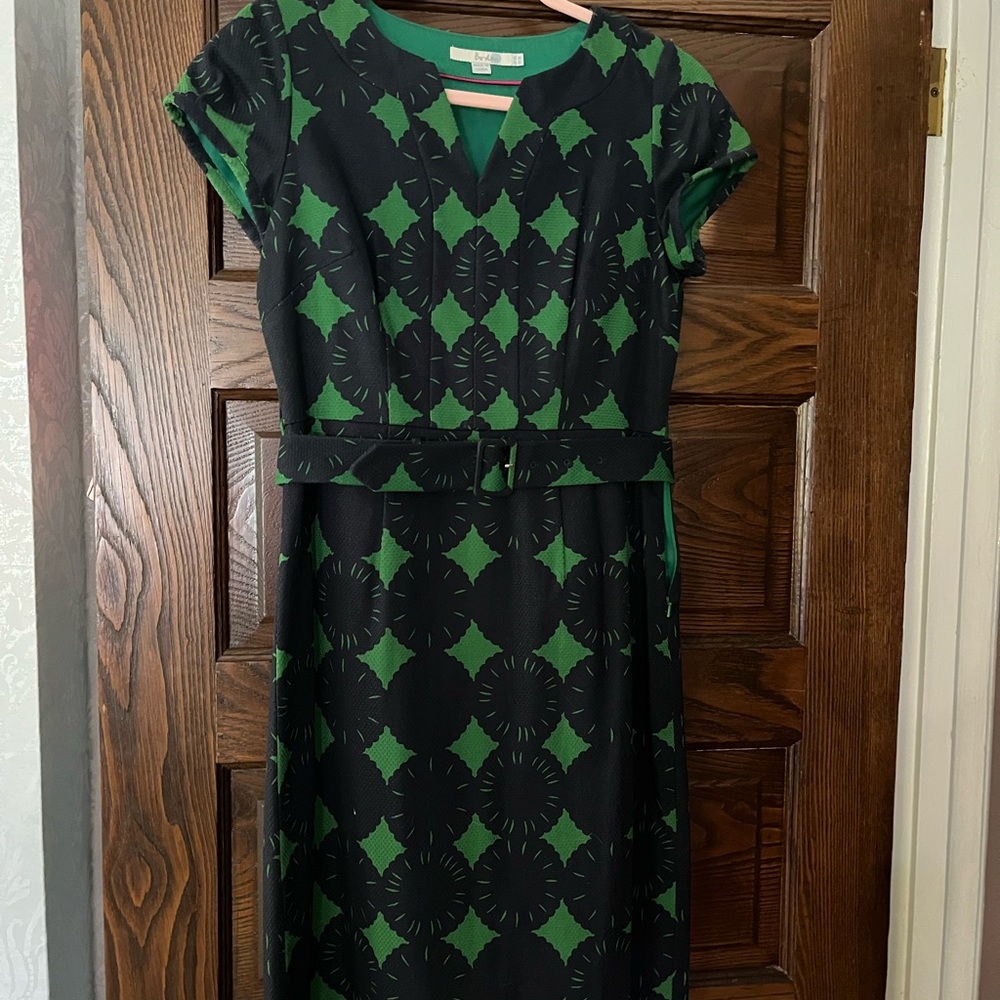Boden Green and Black Geometric Midi Dress